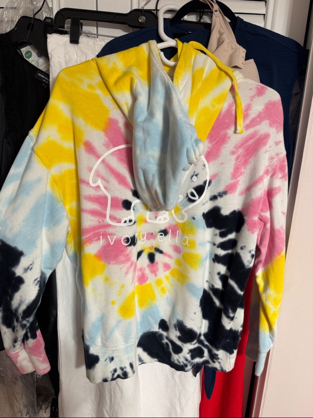 kids ivory and ella Tie-Dye Hoodie with Cute Graphic - Yellow, Pink, Blue, Black